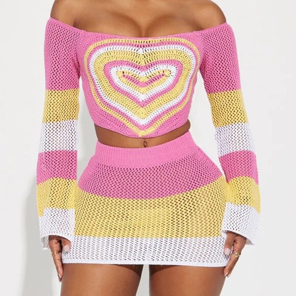 Cherry Mellow Dresses & Skirts - Crochet knit crop top and mini skirt matching set Festival Coachella Club size M